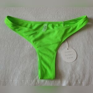 Sunny Bunny Swim Sz Large Neon Green Ribbed High-Cut Bikini Bottom
